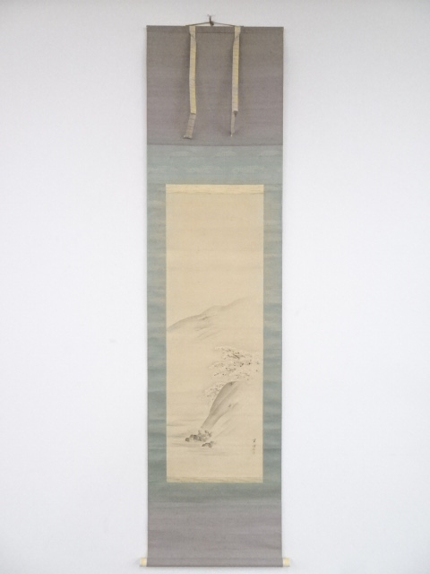 可寛菴竹眞 筆 四葉之内 瀧　竹　松柏　菊　掛け軸　真作　肉筆　骨董品 可寛菴竹眞 筆 四葉之内 瀧 竹 松柏 菊 掛け軸 真作